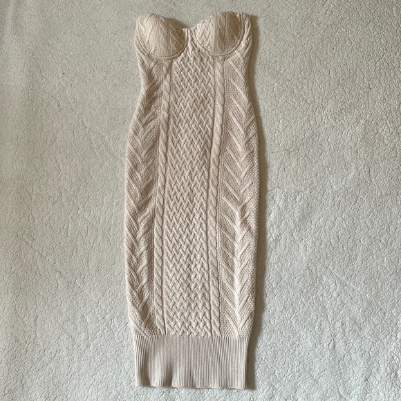 JLUXLABEL Dresses & Skirts - JLuxLabel | Cream Shades Of You Strapless Bustier Cable Knit Dress Size Small